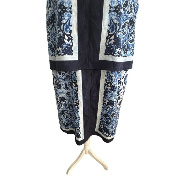 MICHAEL KORS Blue Striped Brocade Print Tiered Dress Size 14 - Picture 5 of 8